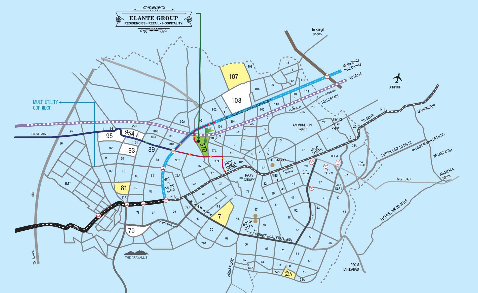 Elante Sector 37d Gurugram location map